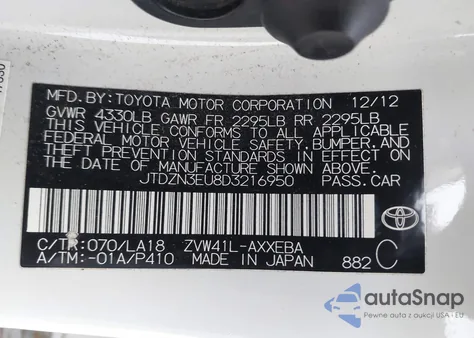2013 Toyota Prius V Five from USA, damaged, VIN JTDZN3EU8D3216950